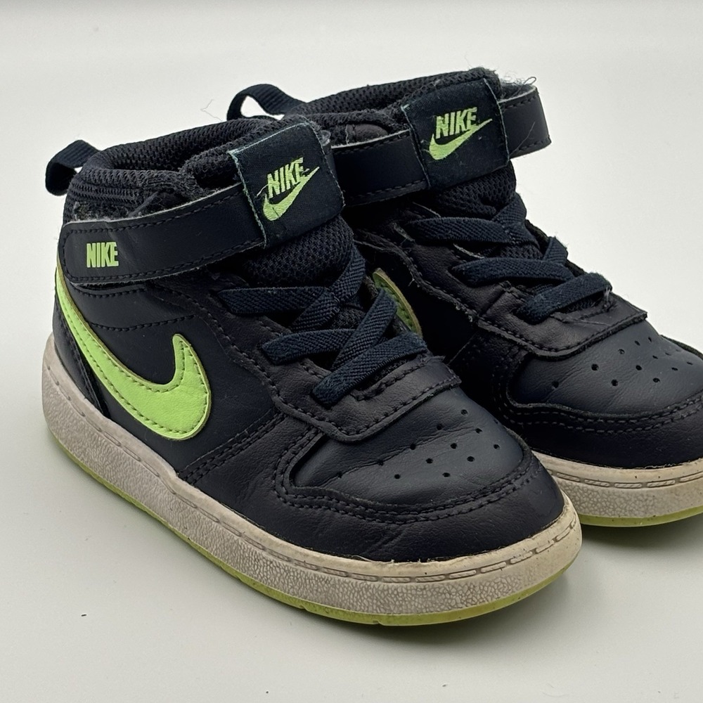 Nike Court Borough Mid 2 TD Black Green CD7784-403 Toddler‎ Sz7C UK 6.5 EUR23.5